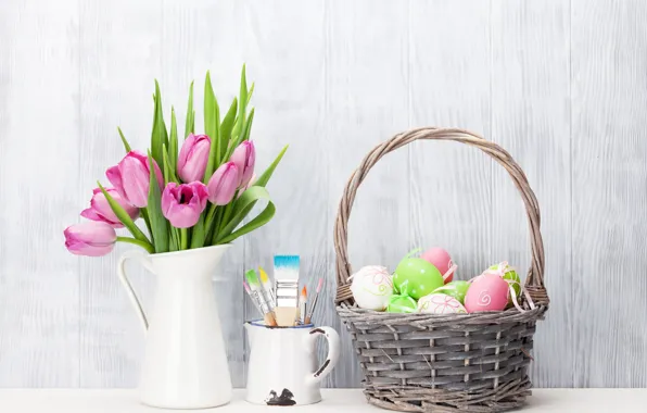 Picture flowers, Easter, tulips, happy, pink, flowers, tulips, spring