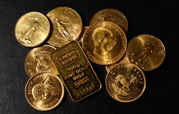 Gold, money, coins, ingot