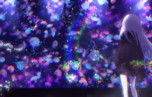 Girl, aquarium, jellyfish