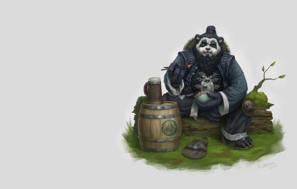 Picture stay, warrior, fantasy, art, Panda, mug, barrel, Chen