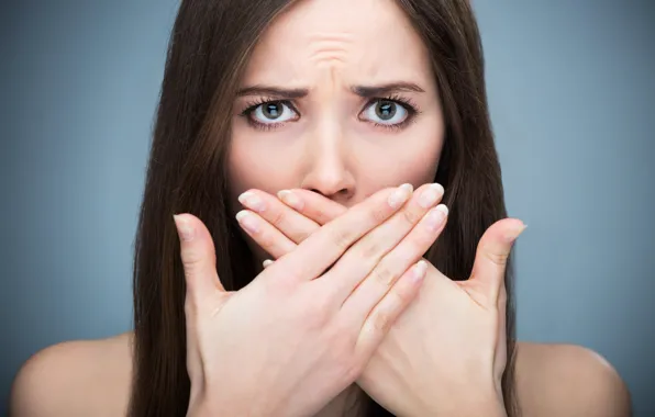 Picture eyes, fingers, embarrassment, covered mouth