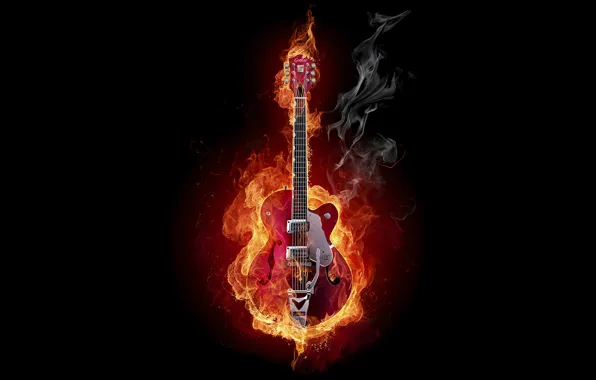 Smoke, guitar, Fire