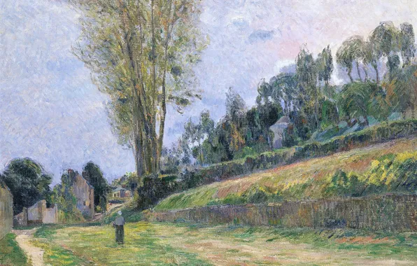 Trees, landscape, picture, slope, path, Paul Gauguin, Street in Rouen