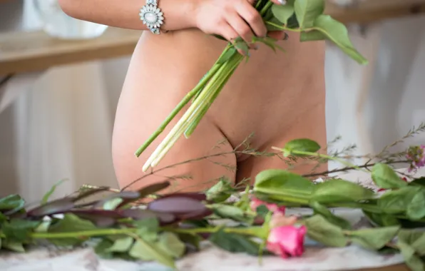 Ass, flowers, table, model, Mary, Slava, Karina New