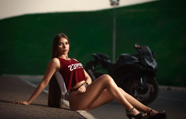 Road, asphalt, girl, pose, model, panties, makeup, Mike