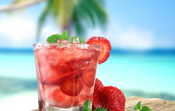 Glass, strawberry, cocktail