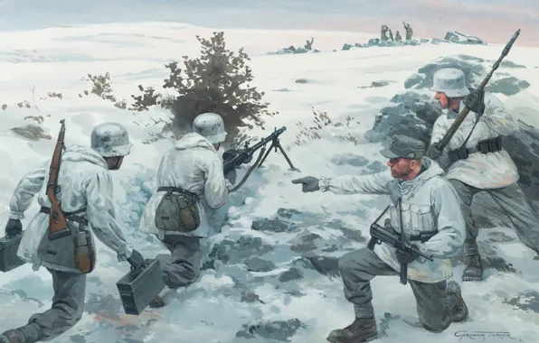 War, soldiers, machine gun, storm