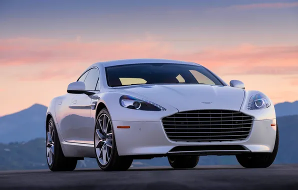 White, Aston Martin, The evening, Machine, The hood, Aston, The front, Sports car