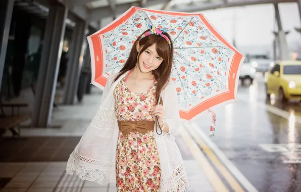 Picture girl, smile, umbrella