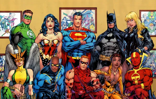 Picture batman, superman, comics, heroes, green lantern, wonder woman, dc universe
