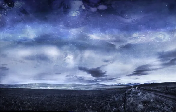 Road, the sky, clouds, mountains, ears, Arbor Lux, Digital Alchemy Landscapes