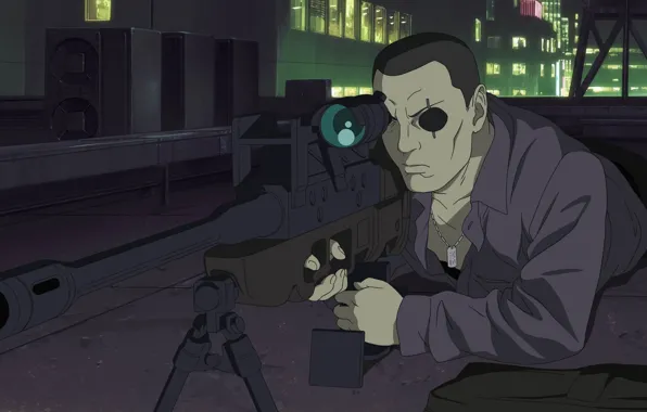 Gun, weapon, anime, Ghost in the Shell, sniper, suit, animated film, japanese
