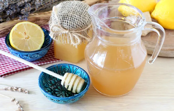 Lemon, honey, pitcher, lemonade