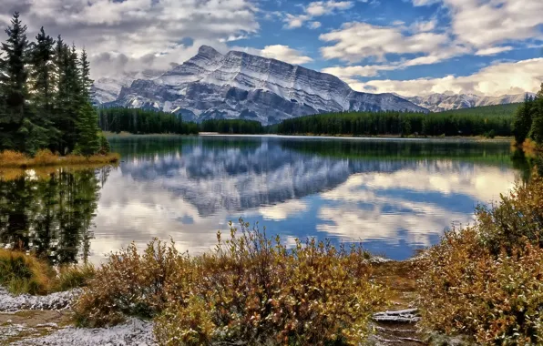 Mountains, lake, Canada, Banff National Park, Canada, Banff, Mount Rundle