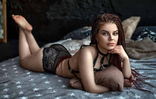 Ass, look, pose, model, panties, pillow, makeup, figure