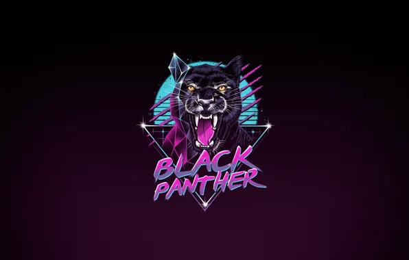 Picture Minimalism, Cat, Panther, Face, Art, 80s, Neon, Panther