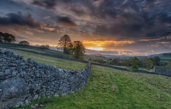 Picture sunset, the fence, England, England, Grassington, Grassington