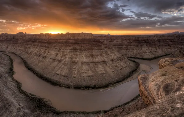Landscape, sunset, mountains, river