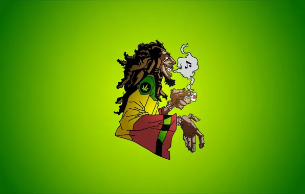 Picture music, smoke, Bob Marley, Jamaica, marijuana, reggae, dreadlocks, caricature