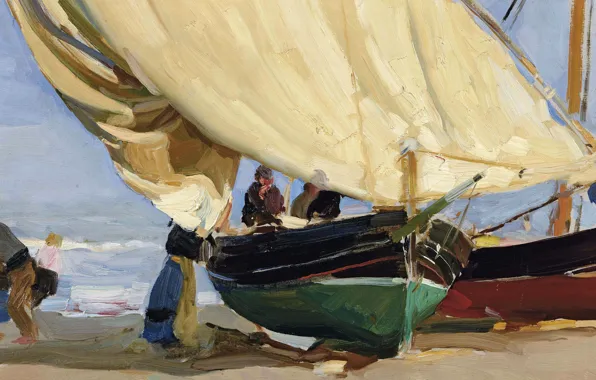 Picture picture, sail, Joaquin Sorolla, Fishing Boat in the Shallows