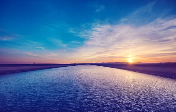 Picture the sky, water, sunset, river, channel