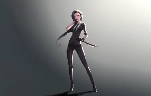 Girl, Art, Style, Background, Illustration, Minimalism, Knife, Character