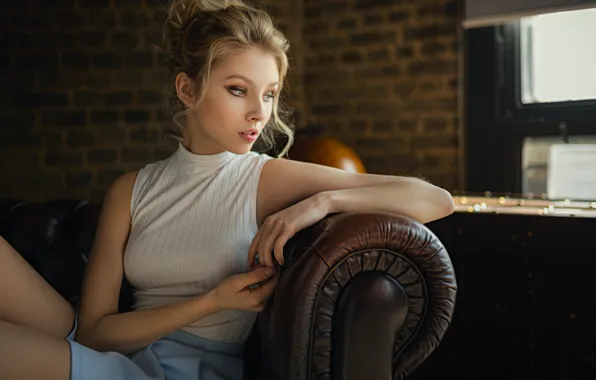 Girl, Photo, Sofa, Blonde, Model, Girl, Window, Model
