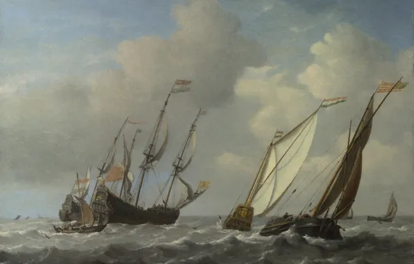 Picture ship, picture, sail, seascape, Willem van de Velde the Younger, A Dutch Ship a Yacht …