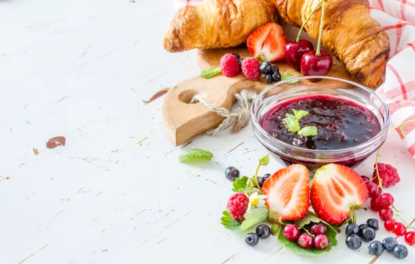 Berries, Breakfast, jam, croissants, Naumenko Oleksandra
