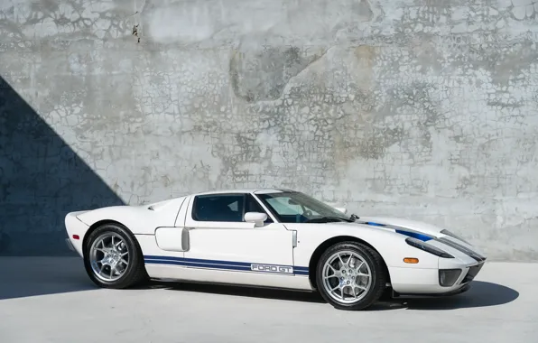 White, Supercar, Blue stripes, Exclusive car, 2005 Ford GT