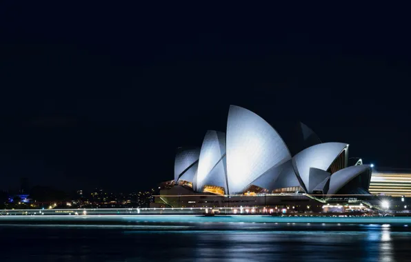 Night, Australia, Sydney, harbour, Opera house