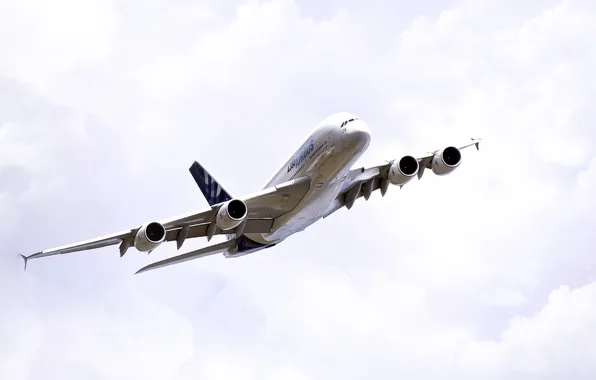 Picture The sky, White, The plane, Aviation, A380, Airbus, In the air, Flies