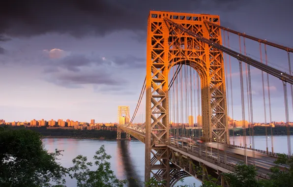 Picture bridge, george washington, sunset orange