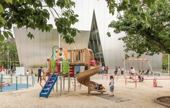 Children, foliage, slides, Playground, Daily life at Hokusai Museum