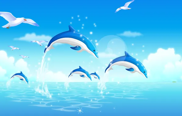 Picture sea, summer, dolphins