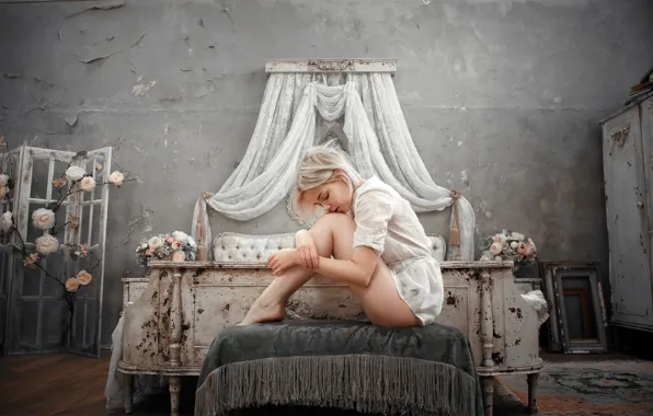 Picture girl, room, bed, legs, Victoria Sokolova, Andrey Vasilyev