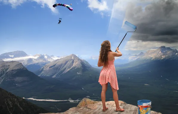 The sky, girl, paint