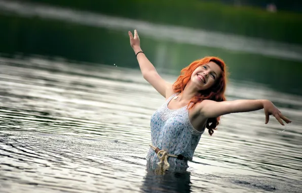 Picture laughter, redhead, in the water, Ira