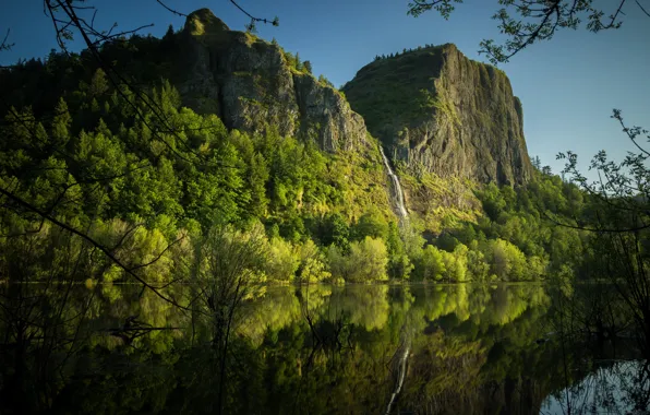 Sky, trees, nature, water, mountains, rocks, leaves, landscapes