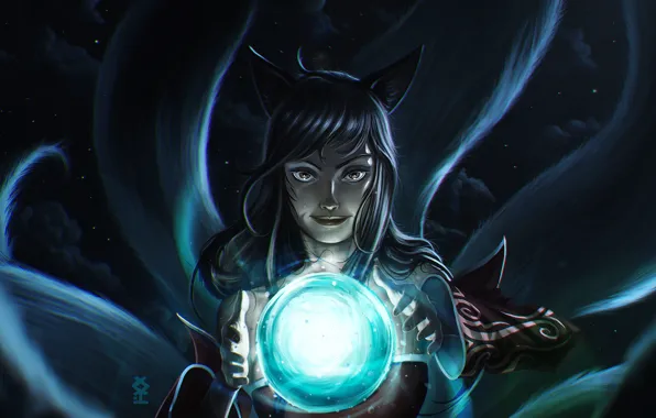 Girl, Fox, lol, League of Legends, Ahri, Nine-Tailed Fox, orb