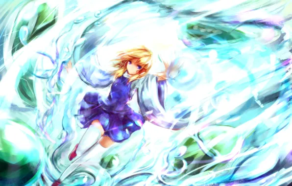 Look, girl, magic, running, touhou, art, moriya suwako, sakura ani