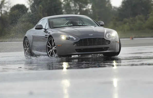 Picture road, the sky, turn, puddle, white, aston martin