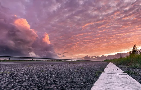 Road, the sky, sunset