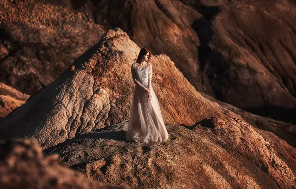 Picture girl, the sun, rocks, dress, Anastasia Barmina