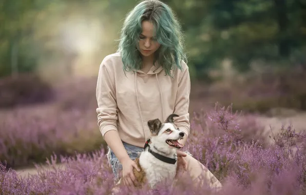 Girl, nature, dog