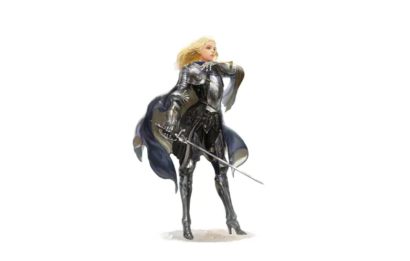 Girl, Fantasy, Art, Style, Blonde, Background, Minimalism, knight