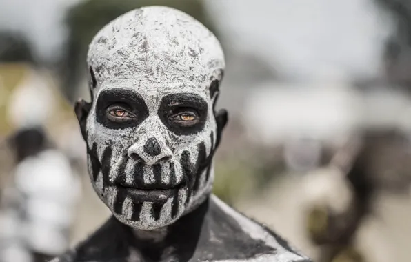 Face, death, mask, male, direct look, Goroka, Papua New Guinea