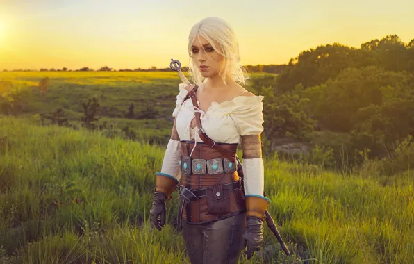 Picture girl, The Witcher, games, model, cosplay, pose, Ciri, April Gloria