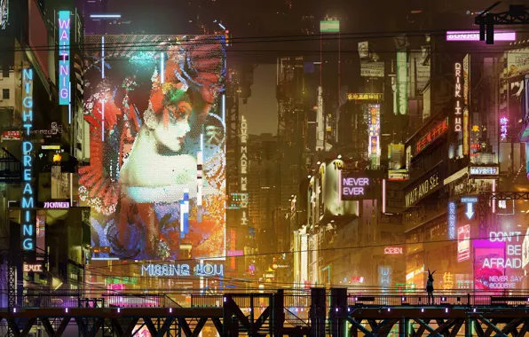 City, lights, future, night, art, neon, cyberpunk, Donglu Yu