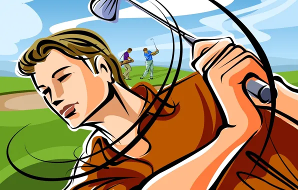 Field, figure, vector, blow, stick, Golf, players